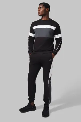 Man Active Colour Block Sweatshirt Tracksuit