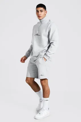 Man Signature Half Zip Short Tracksuit | boohooMAN UK