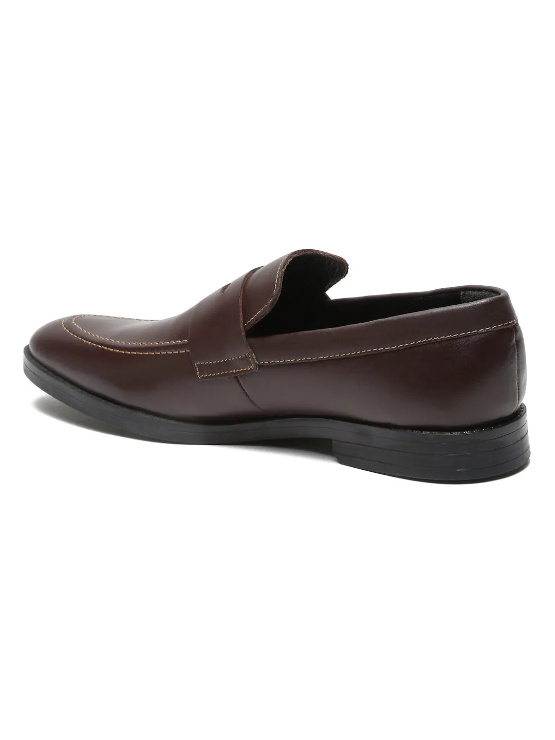 Men Brown Solid Leather Slip-On Formal Shoes