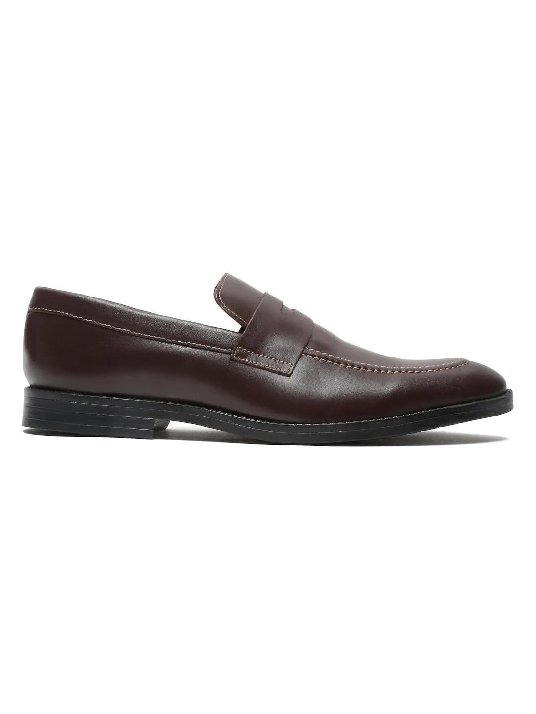 Men Brown Solid Leather Slip-On Formal Shoes