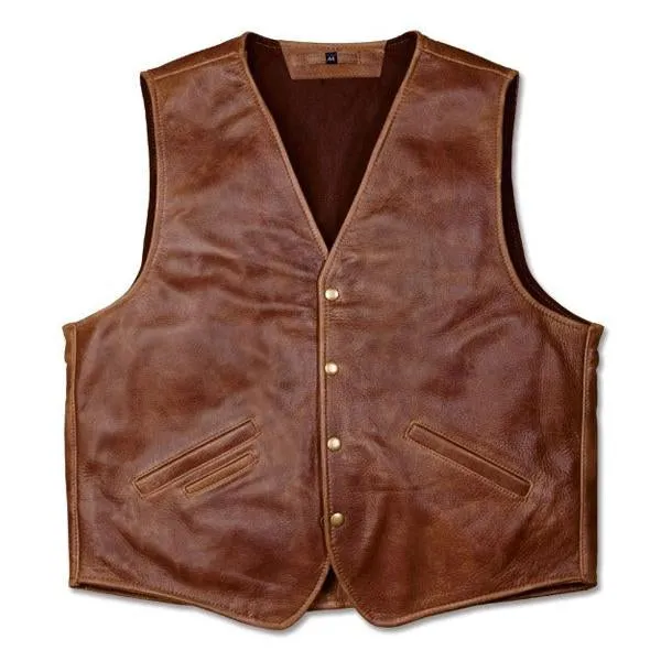 Men's Vintage V-Neck Leather Vest