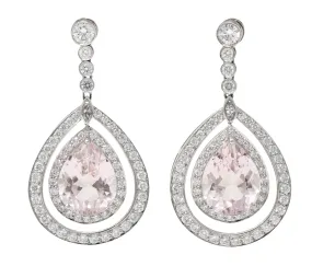 Modern Morganite Diamond Platinum Drop Earrings