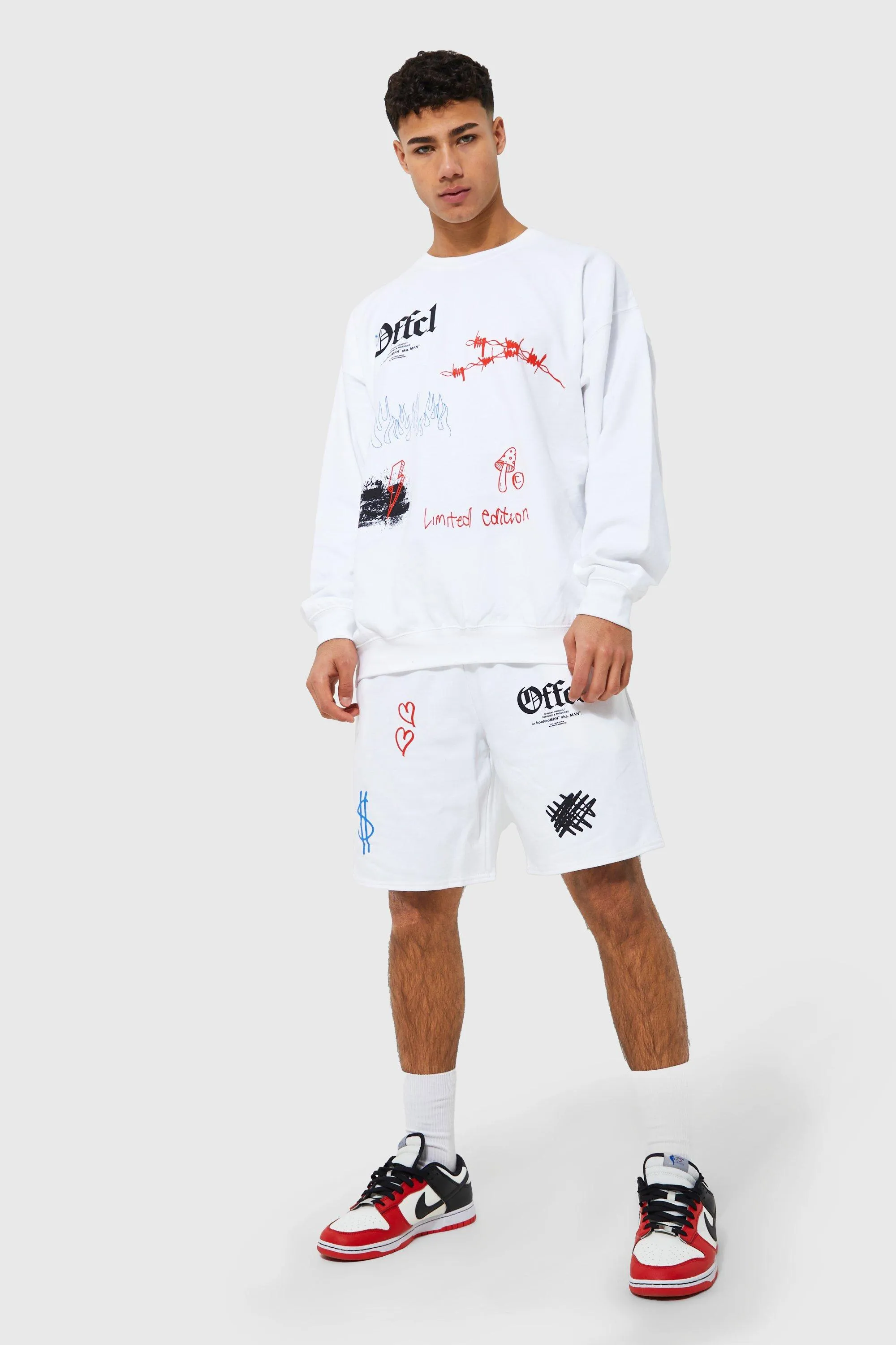 Oversized Graffiti Sweatshirt Short Tracksuit | boohooMAN UK