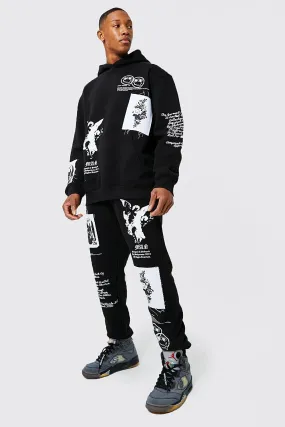 Oversized Multi Graphic Hooded Tracksuit