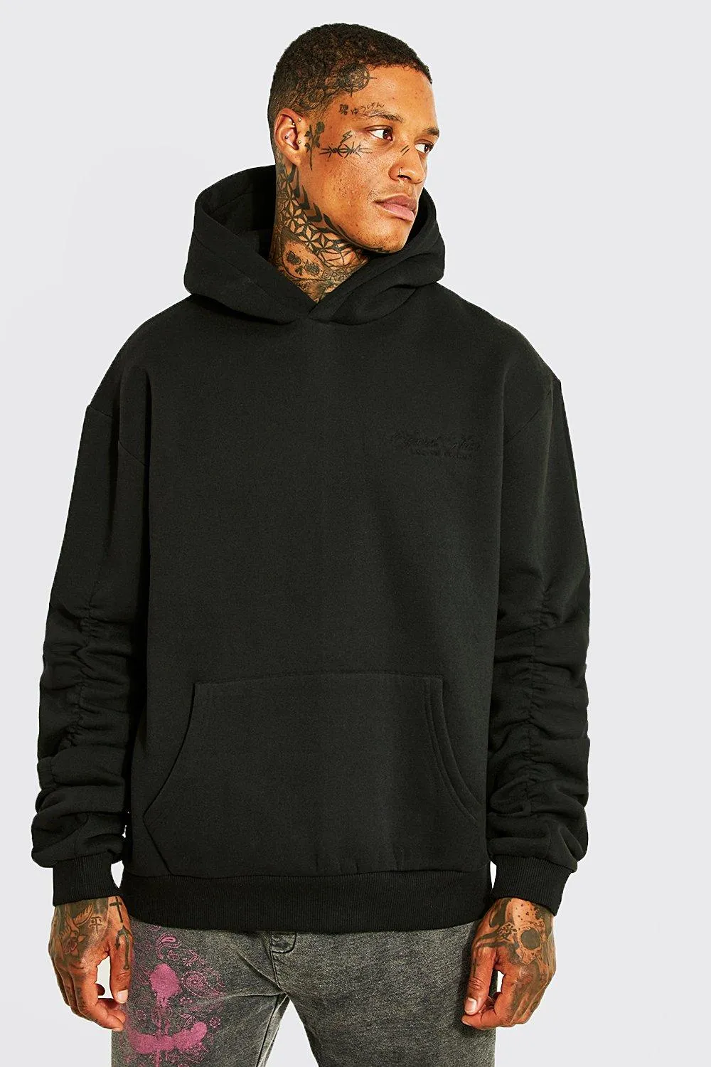 Oversized Official Man Ruched Sleeve Hoodie | boohooMAN UK