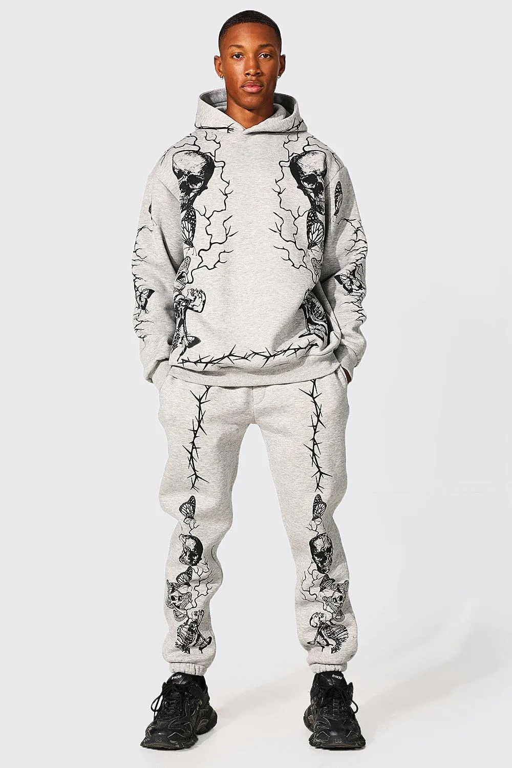 Oversized Skull Print Hooded Tracksuit