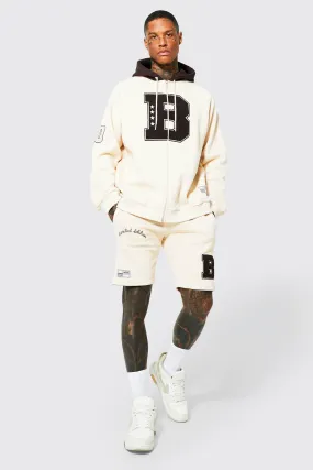 Oversized Varsity Zip Through Short Tracksuit | boohooMAN UK