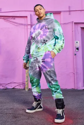 Ovesized Tie Dye Worldwide Graffiti Tracksuit