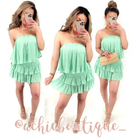 Paulina Strapless Romper- Minty Green