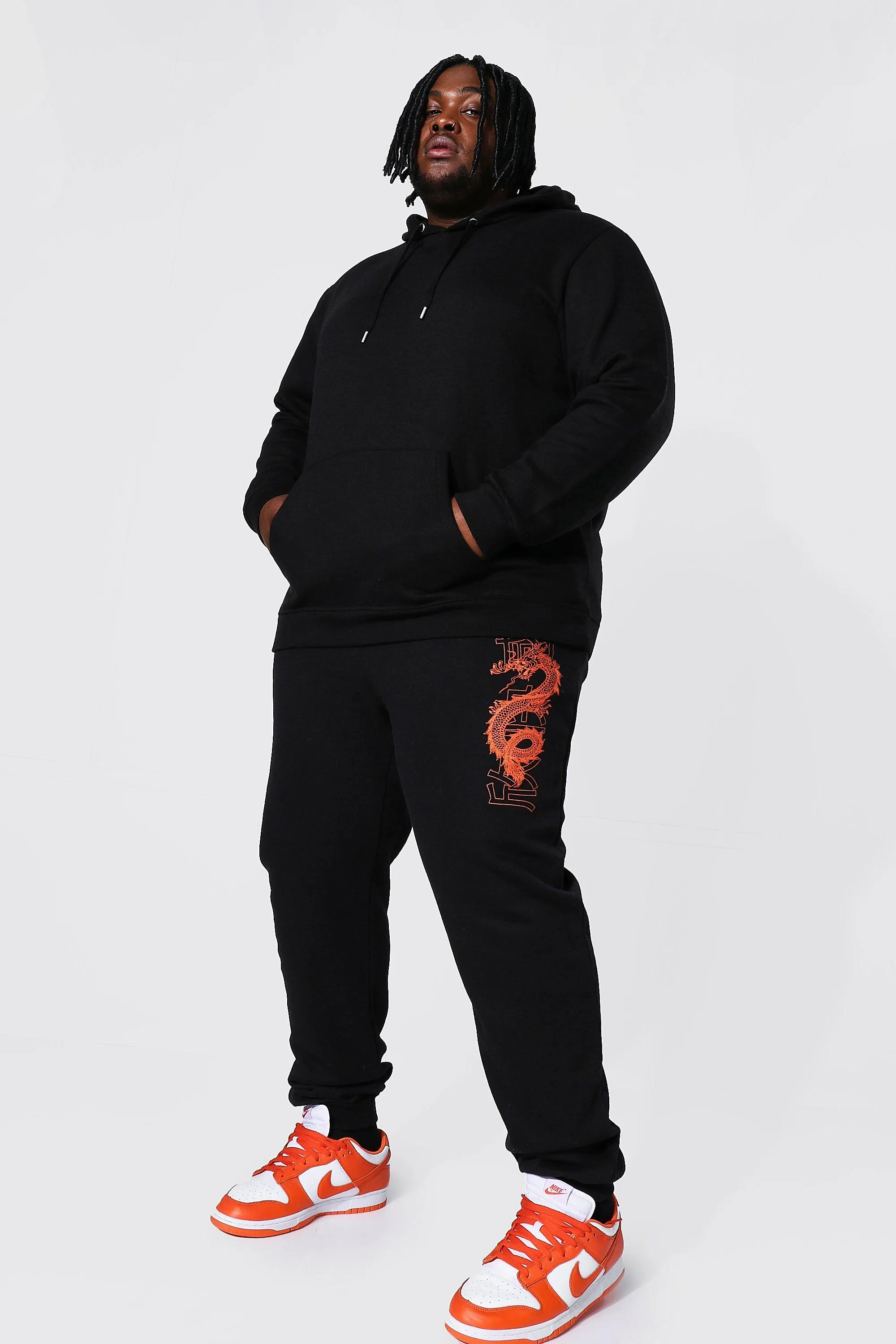 Plus Size Dragon Back Print Hooded Tracksuit | boohooMAN UK