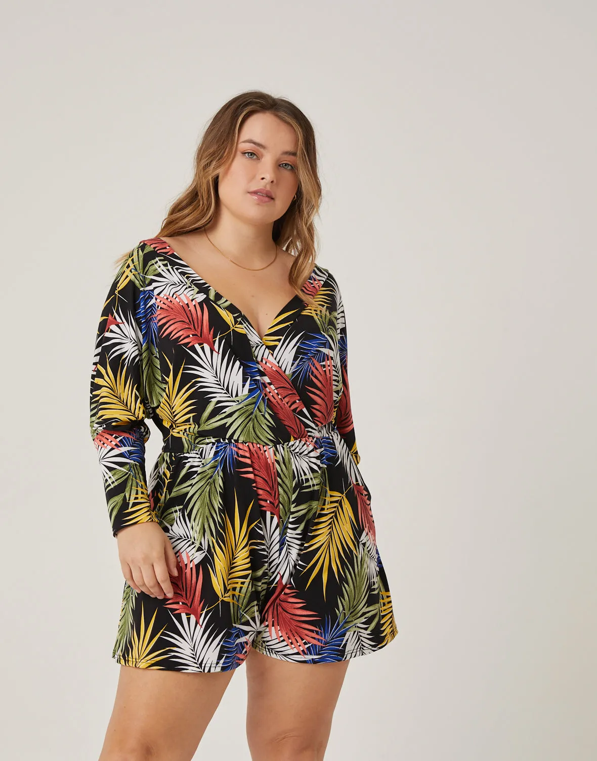 Plus Size Tropical Leaves Romper