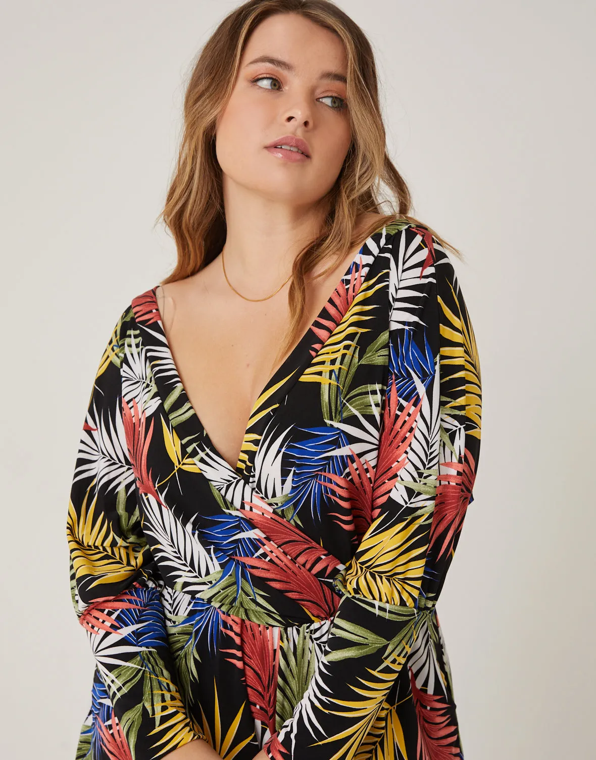 Plus Size Tropical Leaves Romper