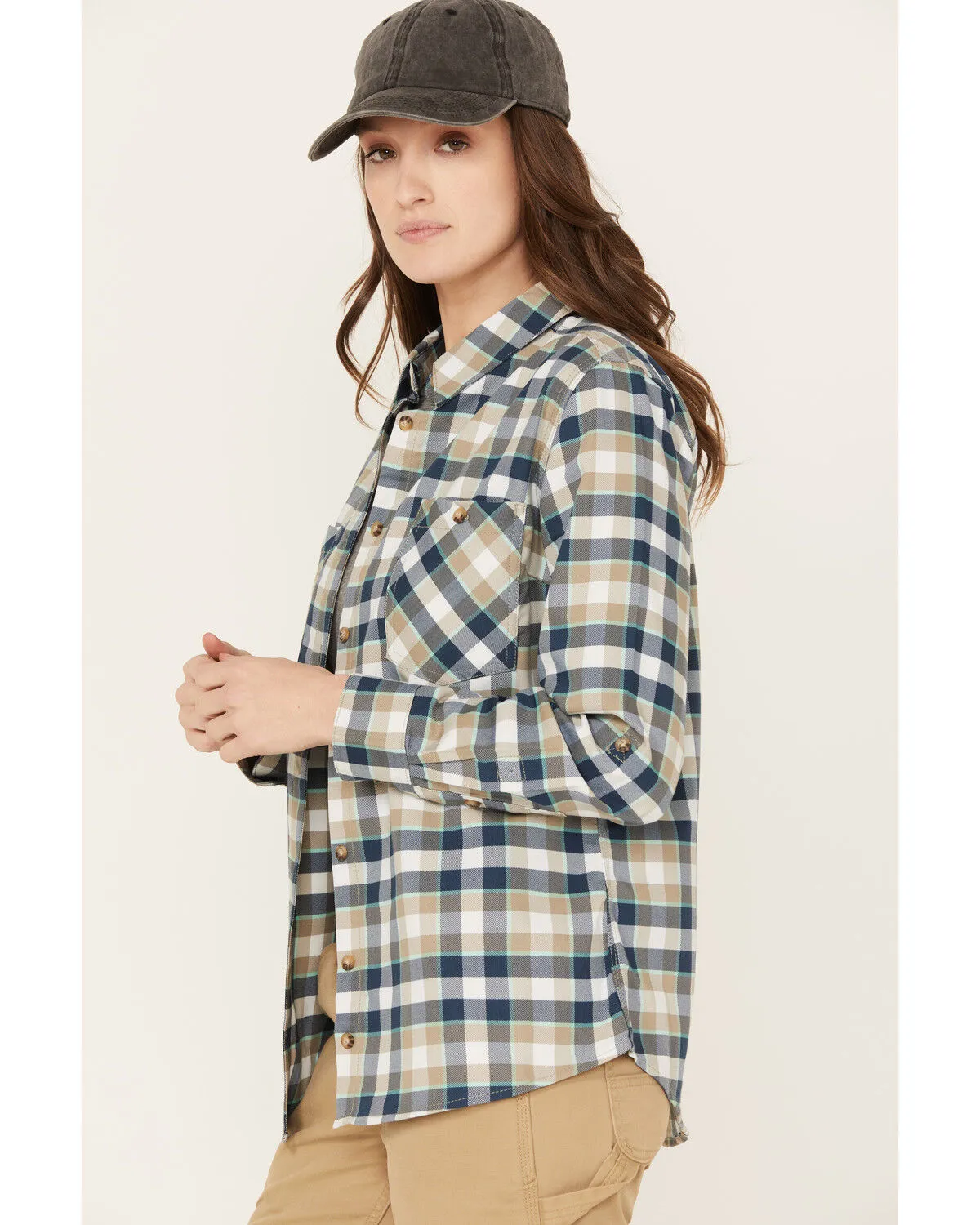 Product Name:  Wrangler Riggs Workwear Women's Plaid Print Long Sleeve Button Down Shirt