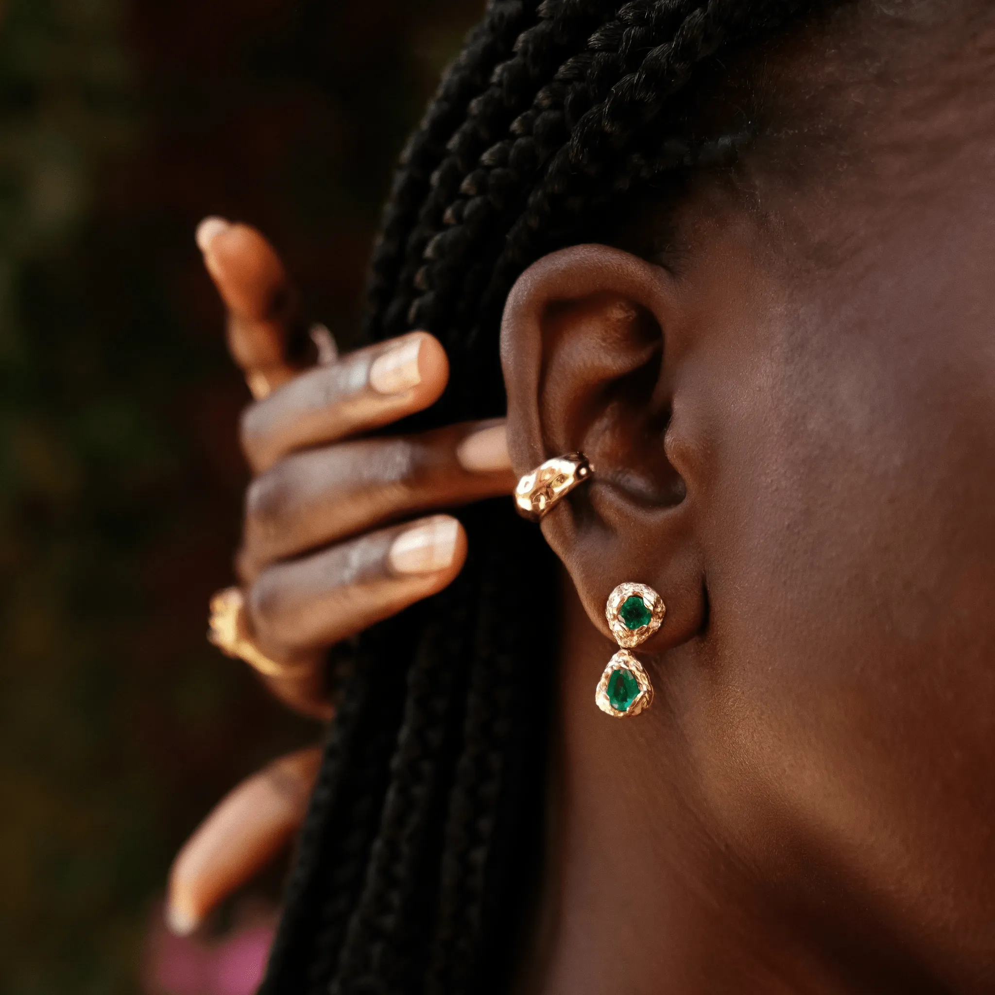 Queen Emerald Drop Earrings with Sprinkled Diamond Halo