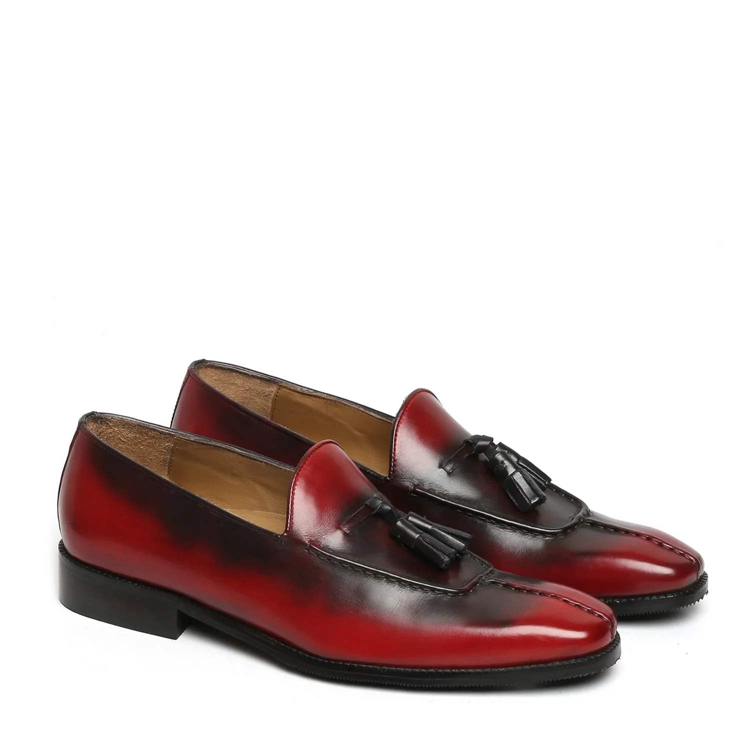 Rusty Look Wine-Brown Leather Tassel Slip-On Shoes