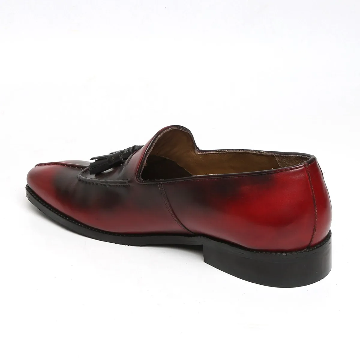 Rusty Look Wine-Brown Leather Tassel Slip-On Shoes