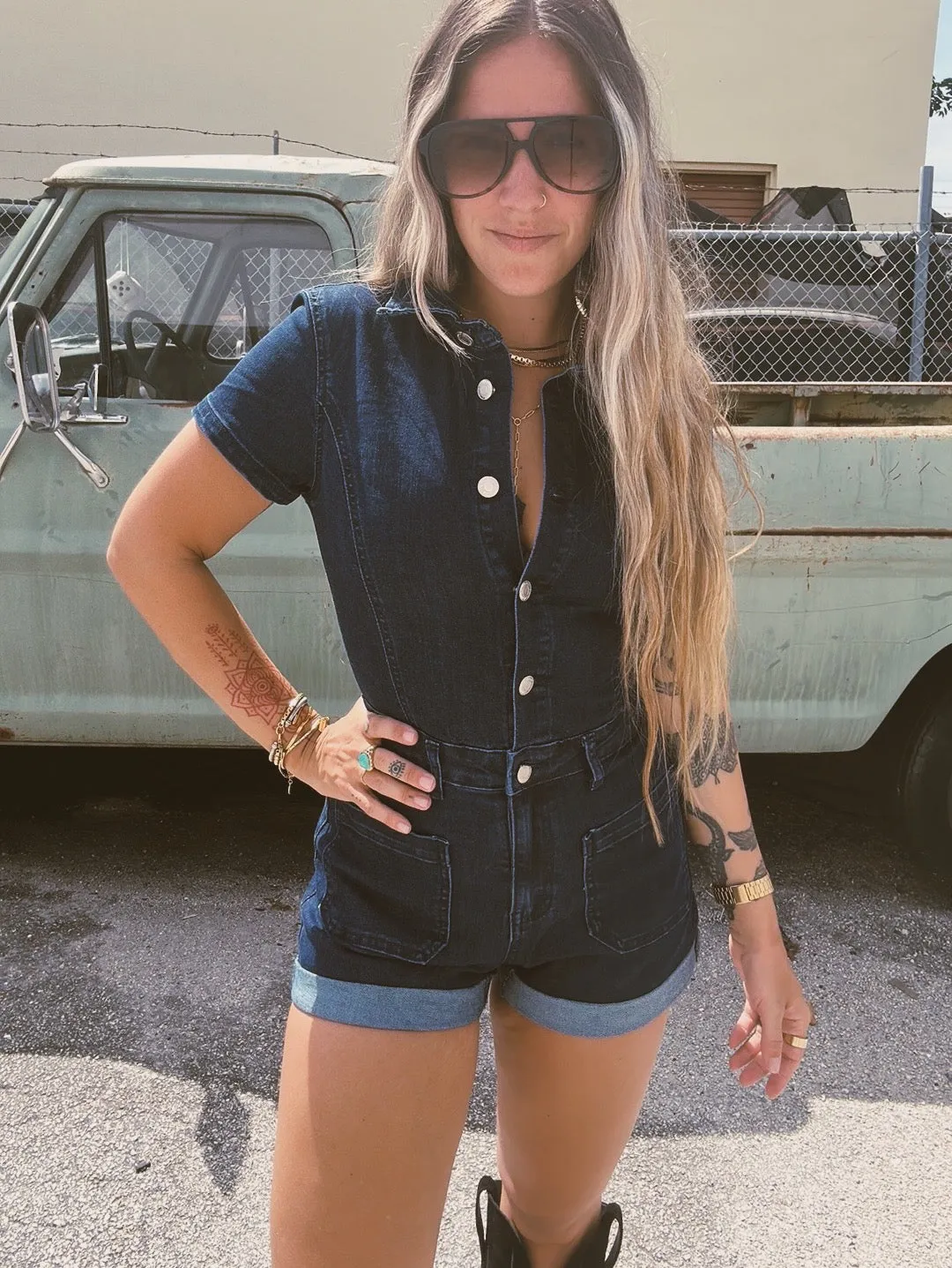 Save Tonight Denim Romper