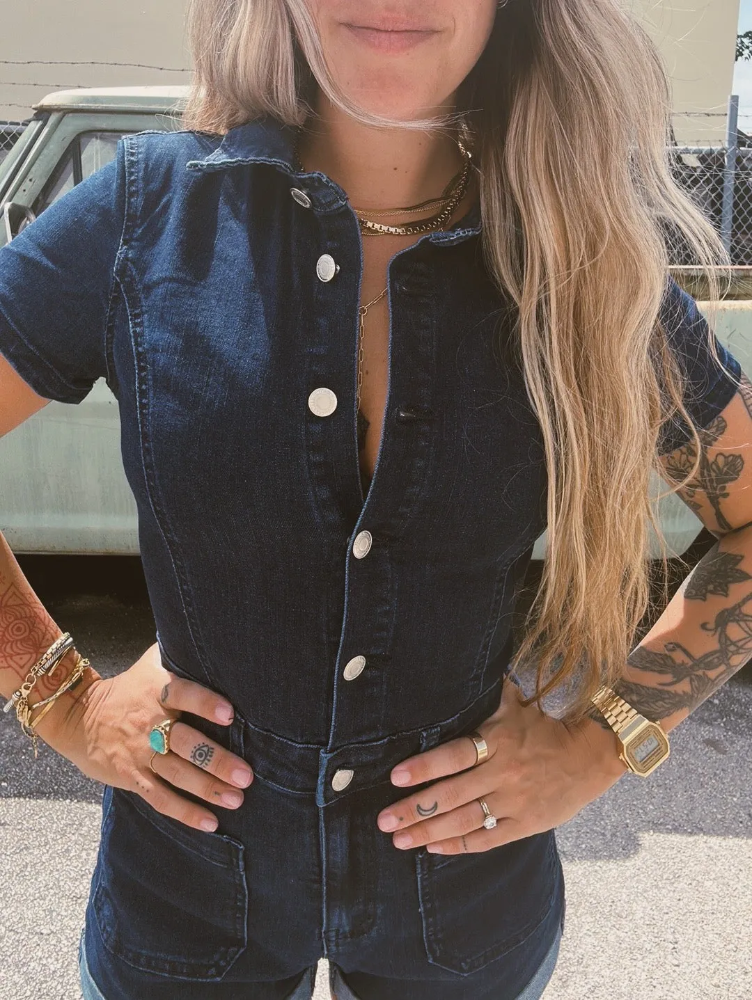 Save Tonight Denim Romper