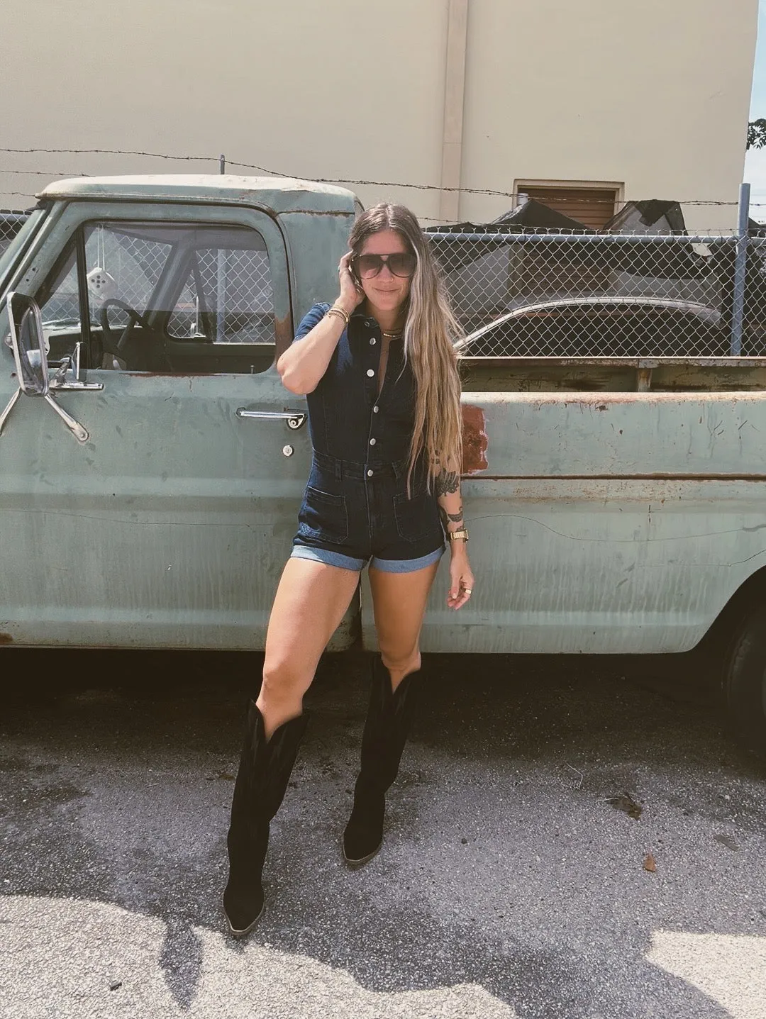 Save Tonight Denim Romper