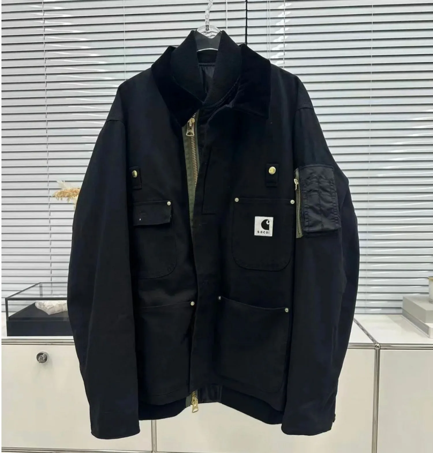 Self-made Detroit Double Collar Carhartt X Sacai Jacket Canvas Patchwork Workwear