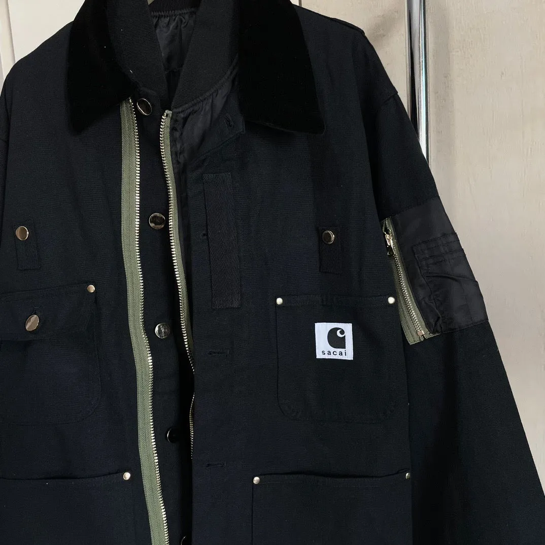 Self-made Detroit Double Collar Carhartt X Sacai Jacket Canvas Patchwork Workwear