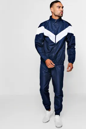 Shell Tracksuit With Contrast Panel | boohooMAN UK