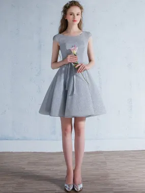 Short Gray Bridesmaid Dress with Short Sleeves