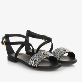 Teen Girls Black Medusa & Crystal Sandals