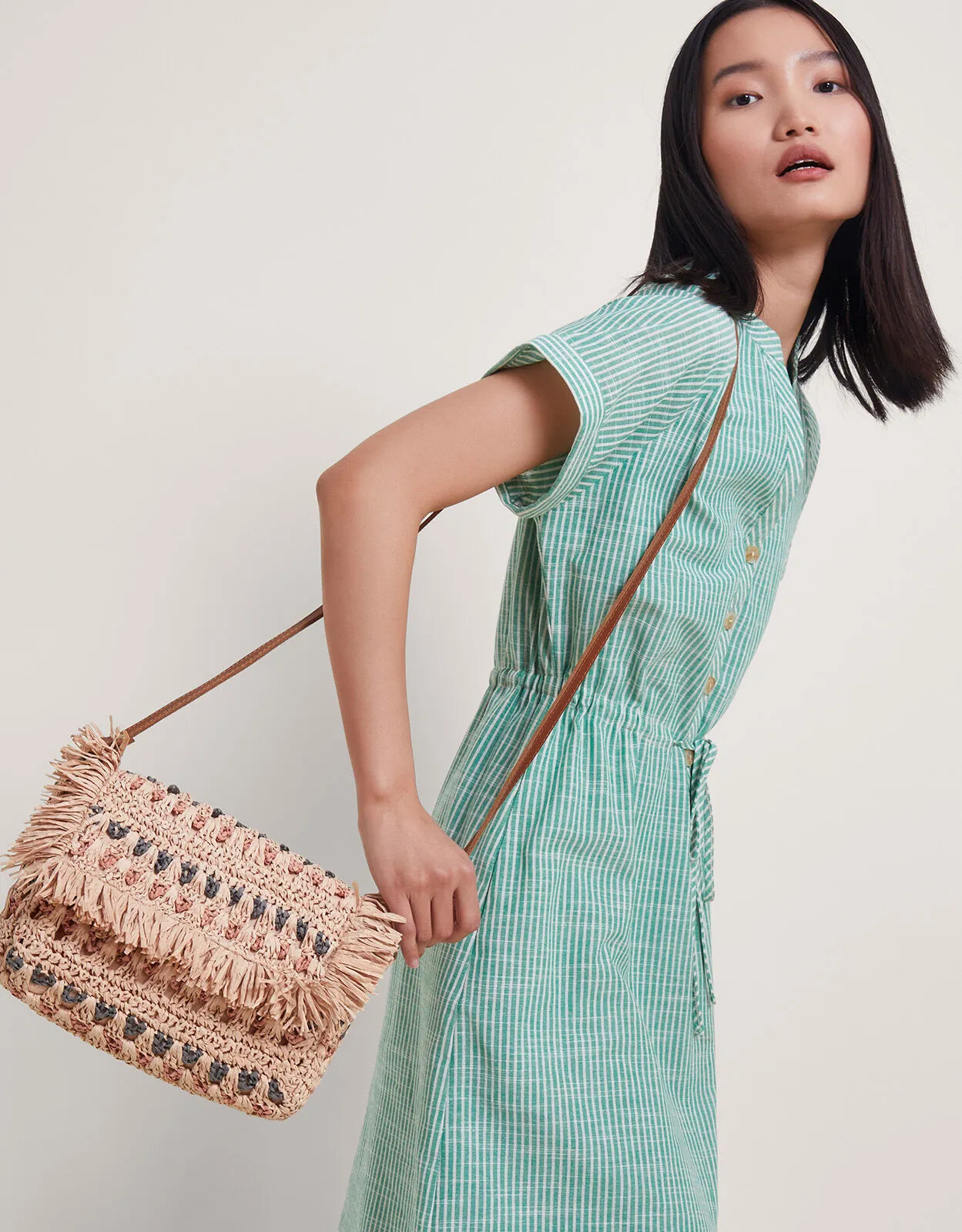 Tonal Raffia Cross-Body Bag