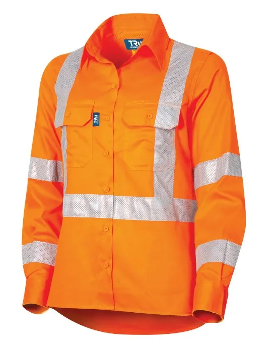 TRU WORKWEAR Ladies NSW Rail Lightweight Vented Hi-Vis Drill Shirt with TRuVis Tape 160gsm L/S