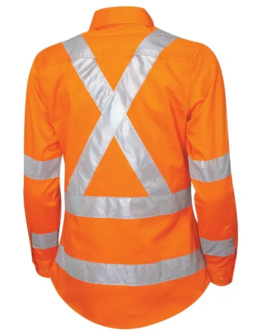 TRU WORKWEAR Ladies NSW Rail Lightweight Vented Hi-Vis Drill Shirt with TRuVis Tape 160gsm L/S