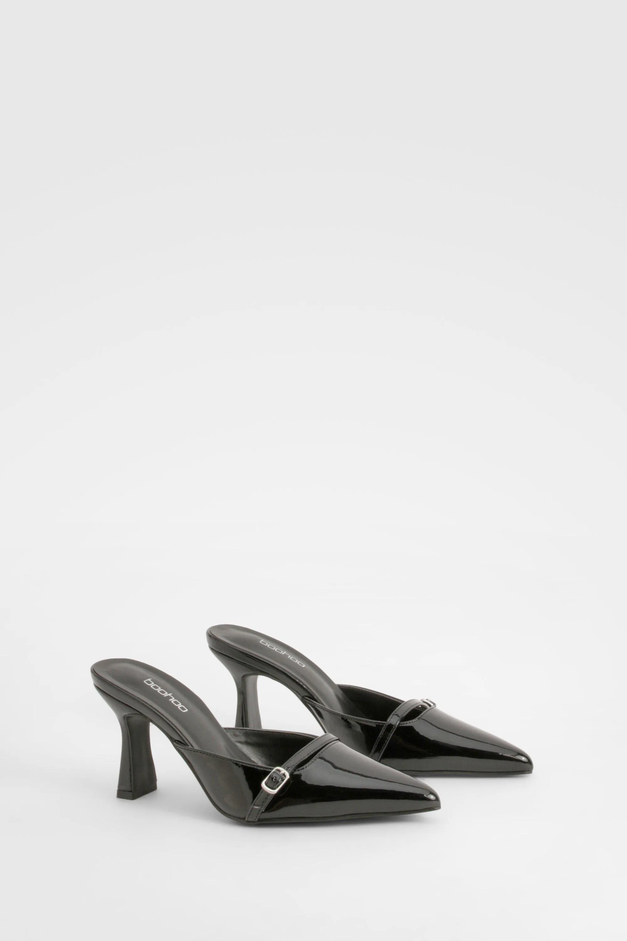 Wide Fit Patent Buckle Detail Backless Court Shoes