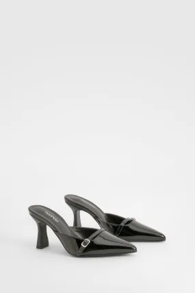 Wide Fit Patent Buckle Detail Backless Court Shoes