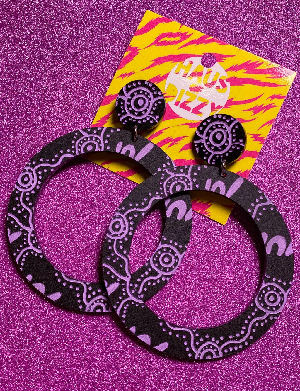 WIRADJURI YINAA HOOP EARRINGS - PURPLE/BLACK