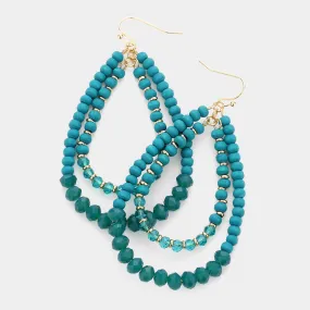 Wood Faceted Beaded Double Teardrop Earrings