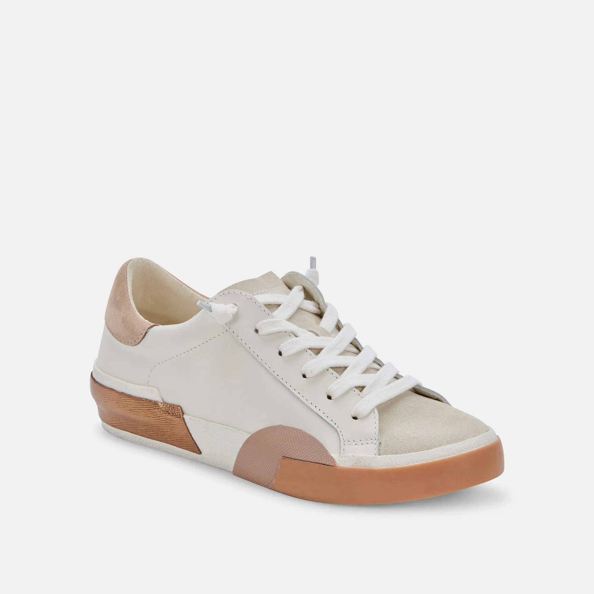 ZINA WIDE SNEAKERS WHITE TAN LEATHER