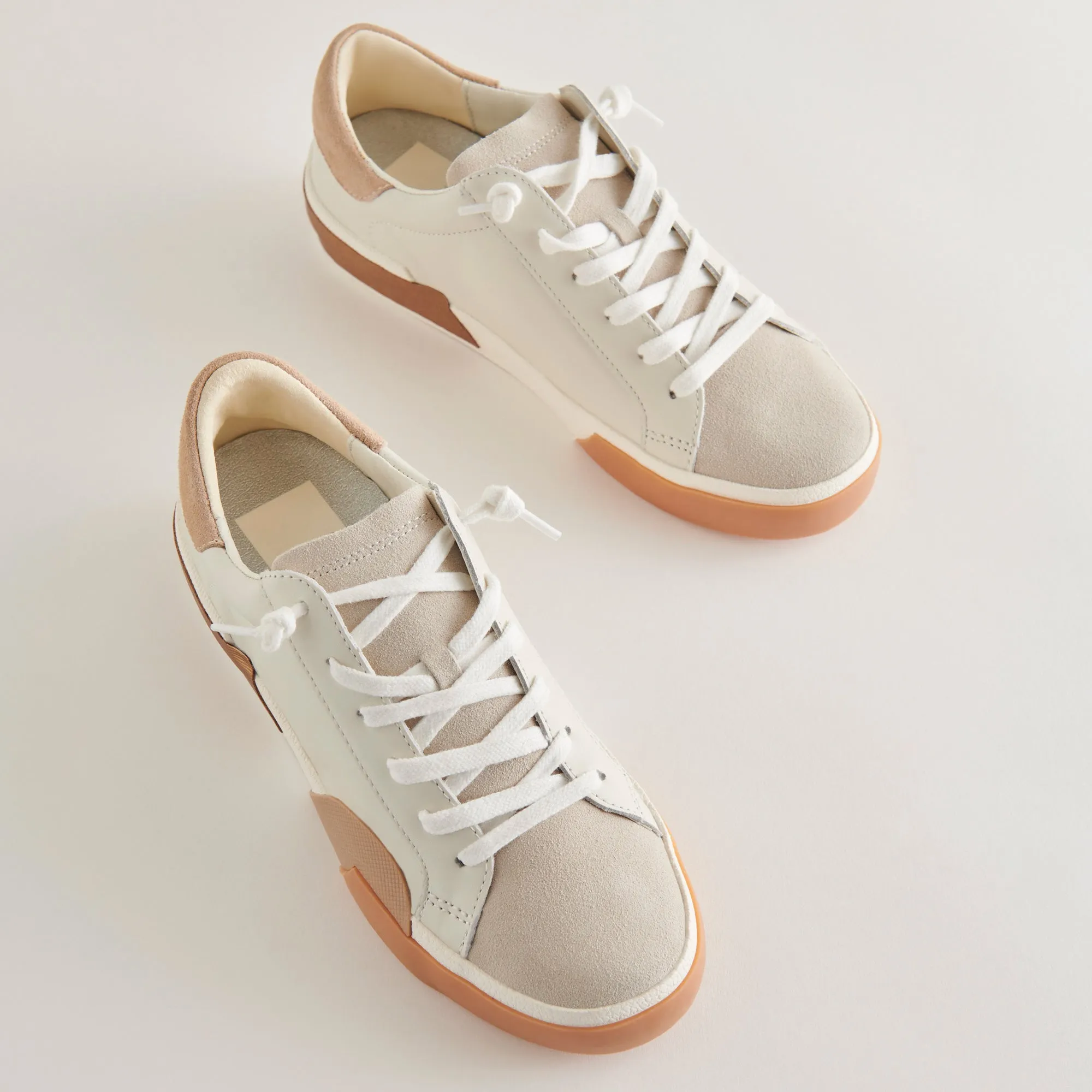 ZINA WIDE SNEAKERS WHITE TAN LEATHER