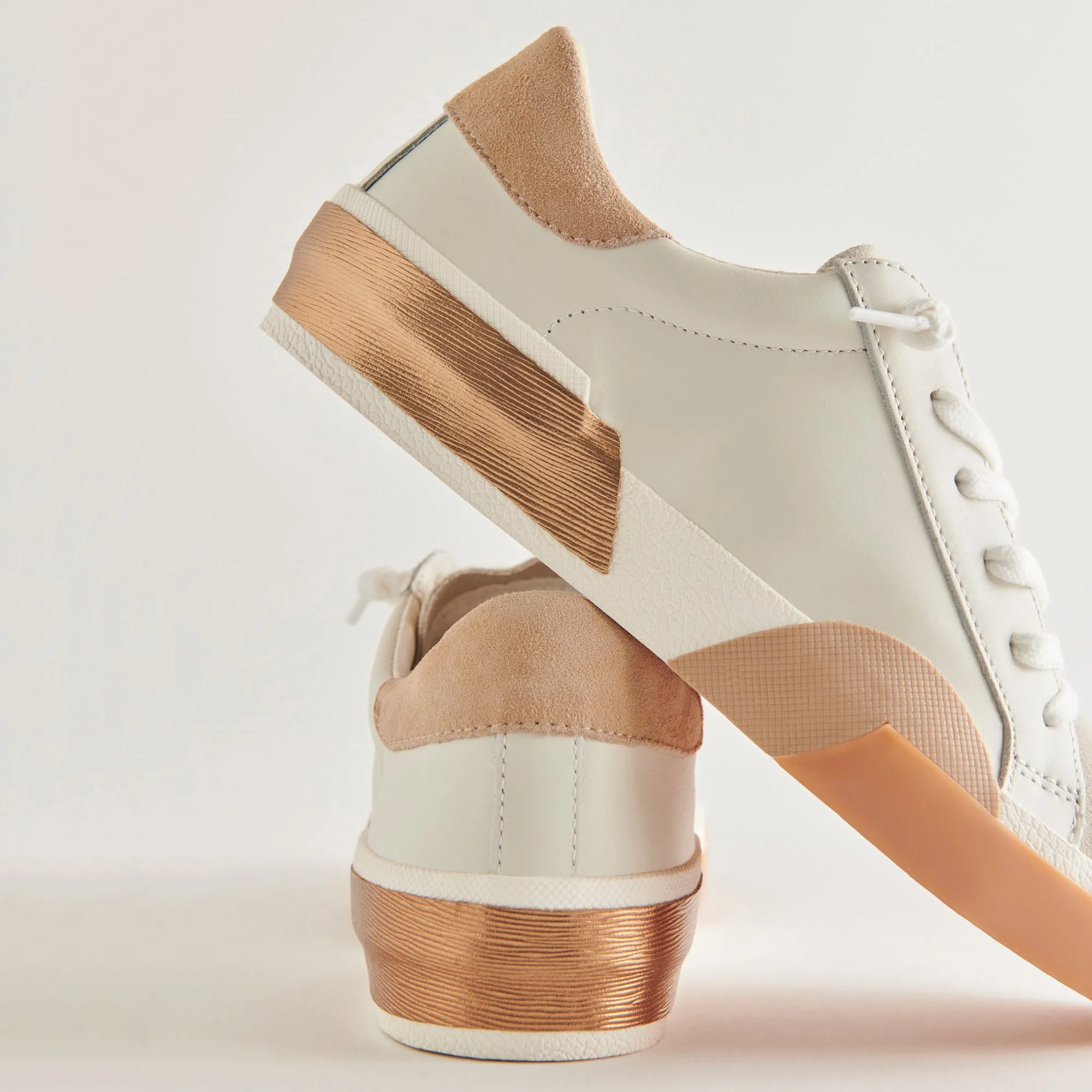 ZINA WIDE SNEAKERS WHITE TAN LEATHER