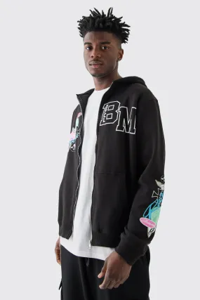 Zip Through Bm Moto Graphic Hoodie | boohooMAN UK